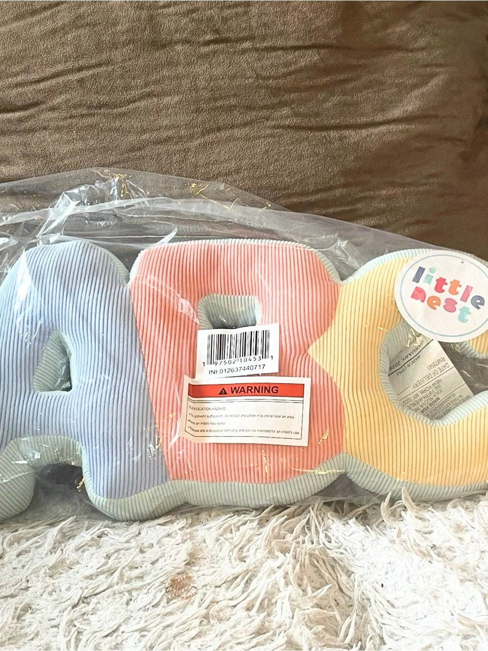 BNWT Plush ABC Letter Pillows - Blue, Coral, Yellow